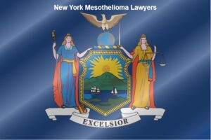 New York state flag featuring caretakers, sun, eagle with wings spread, and the word Excelsior.