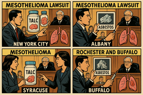 New York mesothelioma lawyers take talc and asbestos lawsuits to trial in NYC, Albany, Syracuse, Rochester and Buffalo.