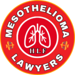 MESOTHELIOMA LAWYERS OF HLF logo with lungs and scales of justice on red background